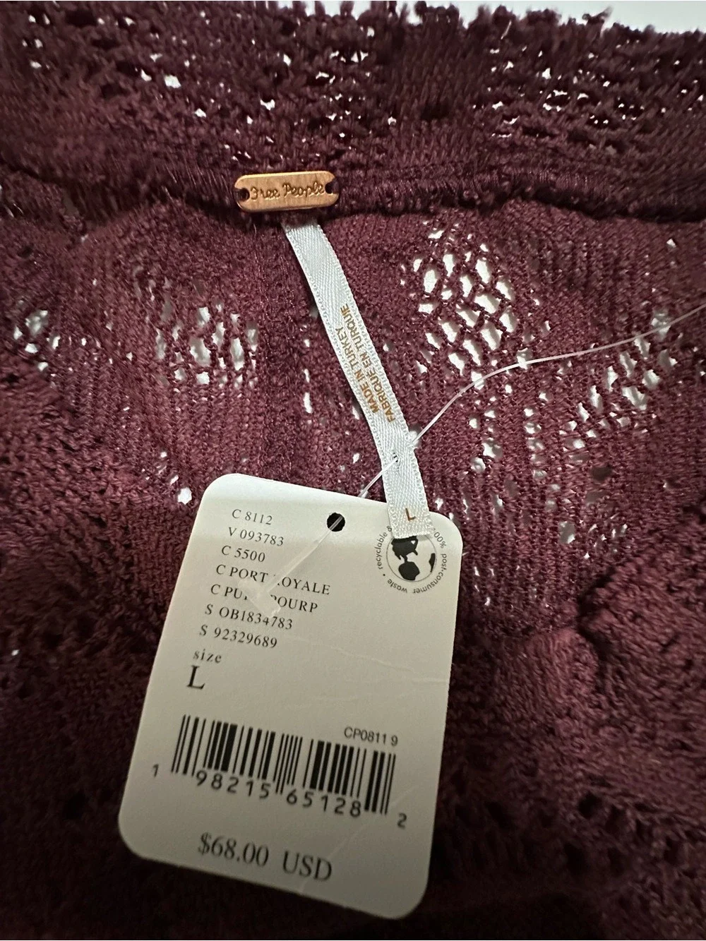 FREE PEOPLE IN THE MEADOW PURPLE LACE LONG SLEEVE TEE TSHIRT TOP LARGE BOHO